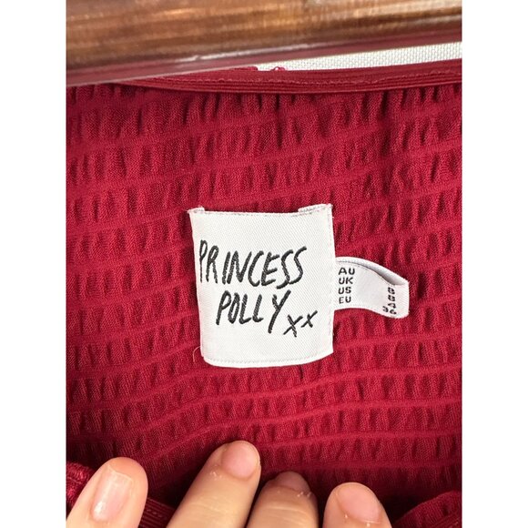 Women’s Princess Polly Medium Red Ruched Long Sleeve off the Shoulder Shirt - Picture 6 of 7